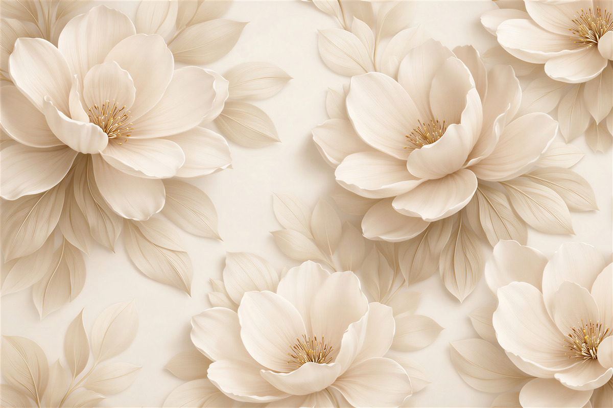 Fototapeten Cremefarbene Blumen in eleganter Anmut