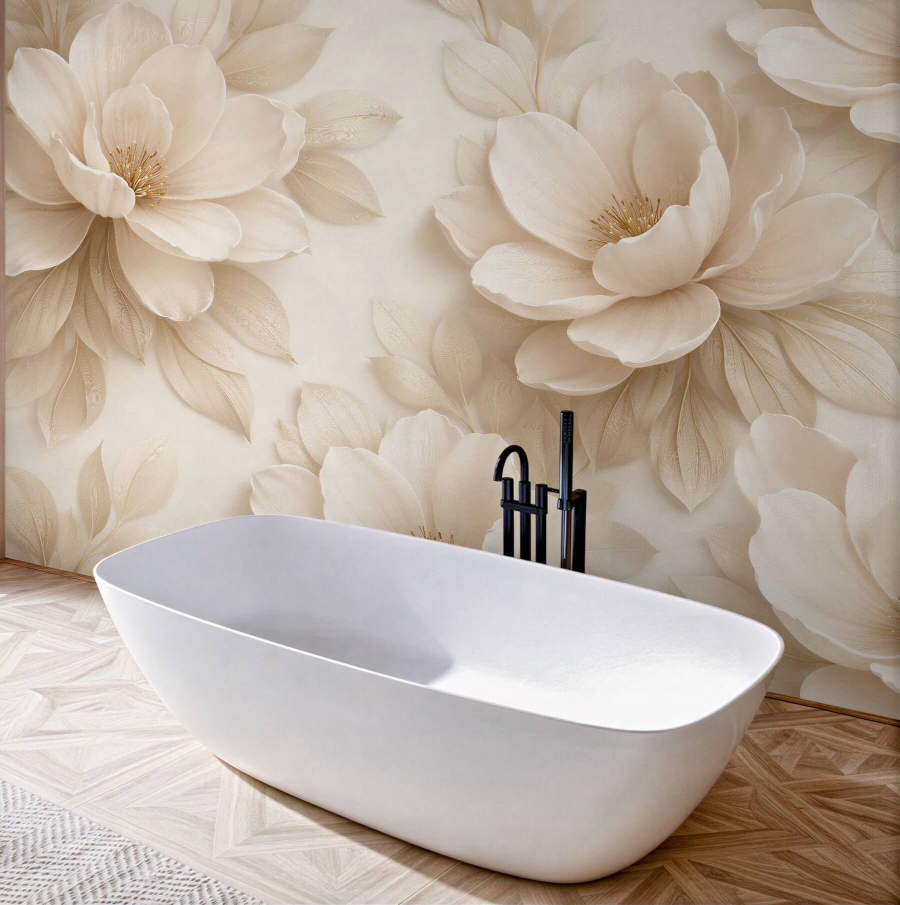 Fototapeten Cremefarbene Blumen in eleganter Anmut