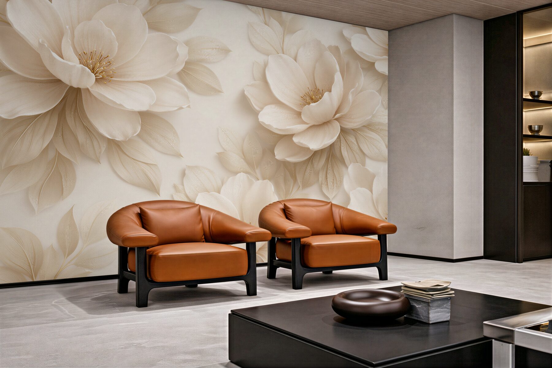 Fototapeten Cremefarbene Blumen in eleganter Anmut