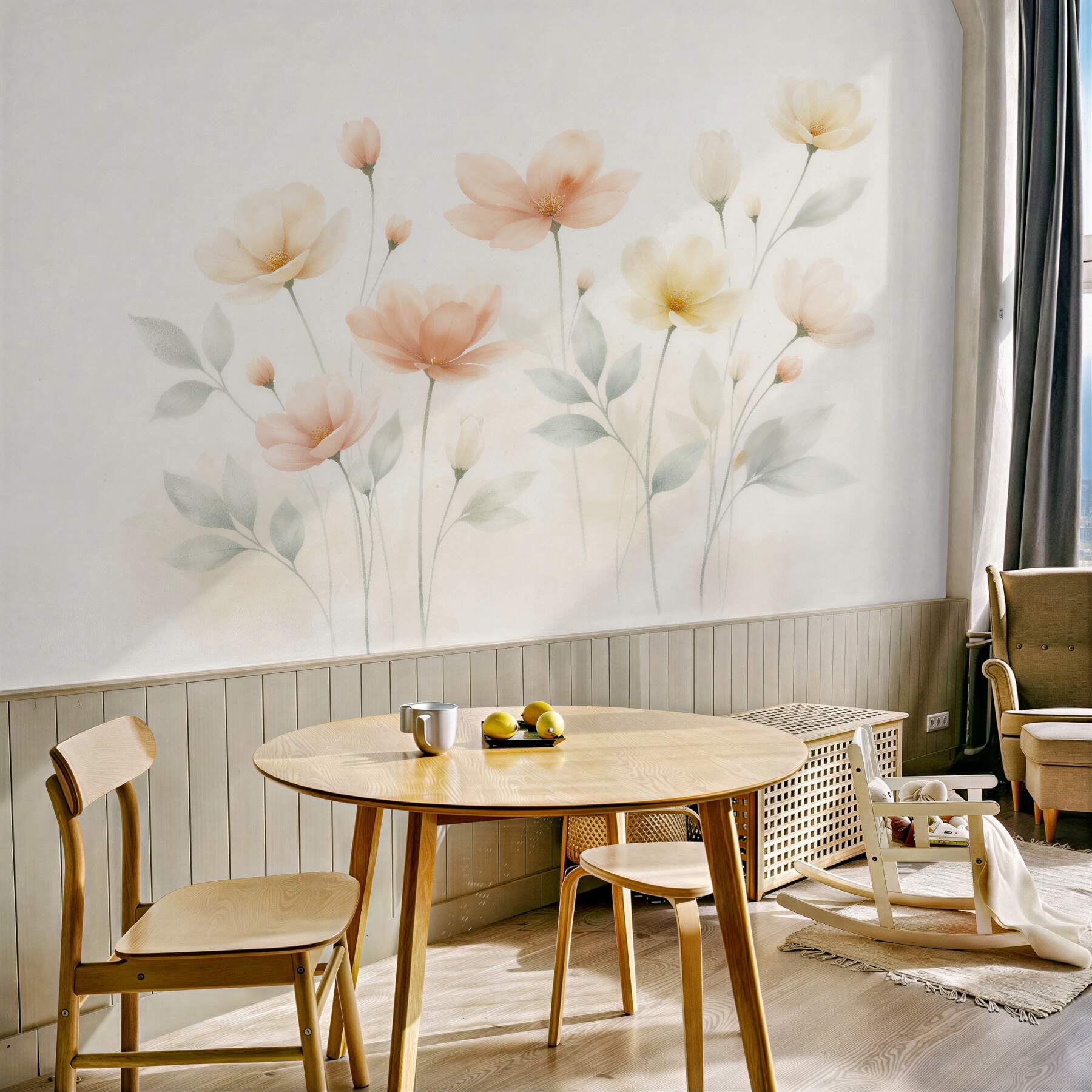 Fototapeten Pastellfarbene Blumenwiese