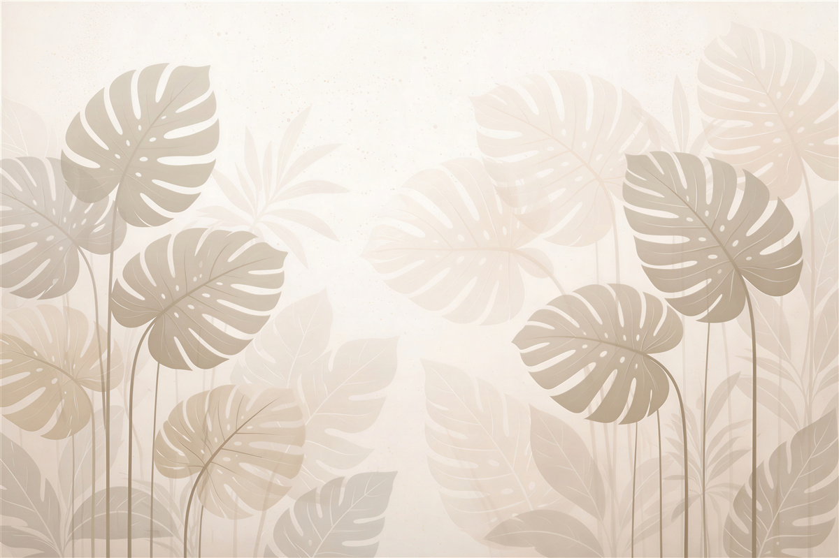 Fototapeten Beige Monstera-Blätter