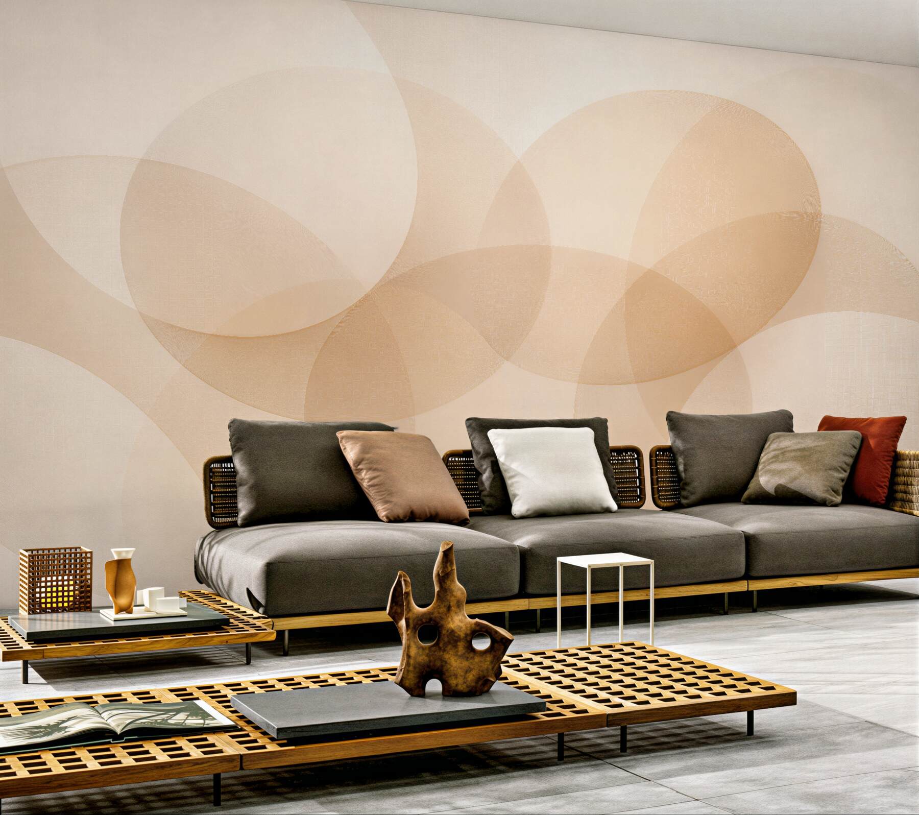 Fototapeten Beige Kreise im subtilen Rhythmus