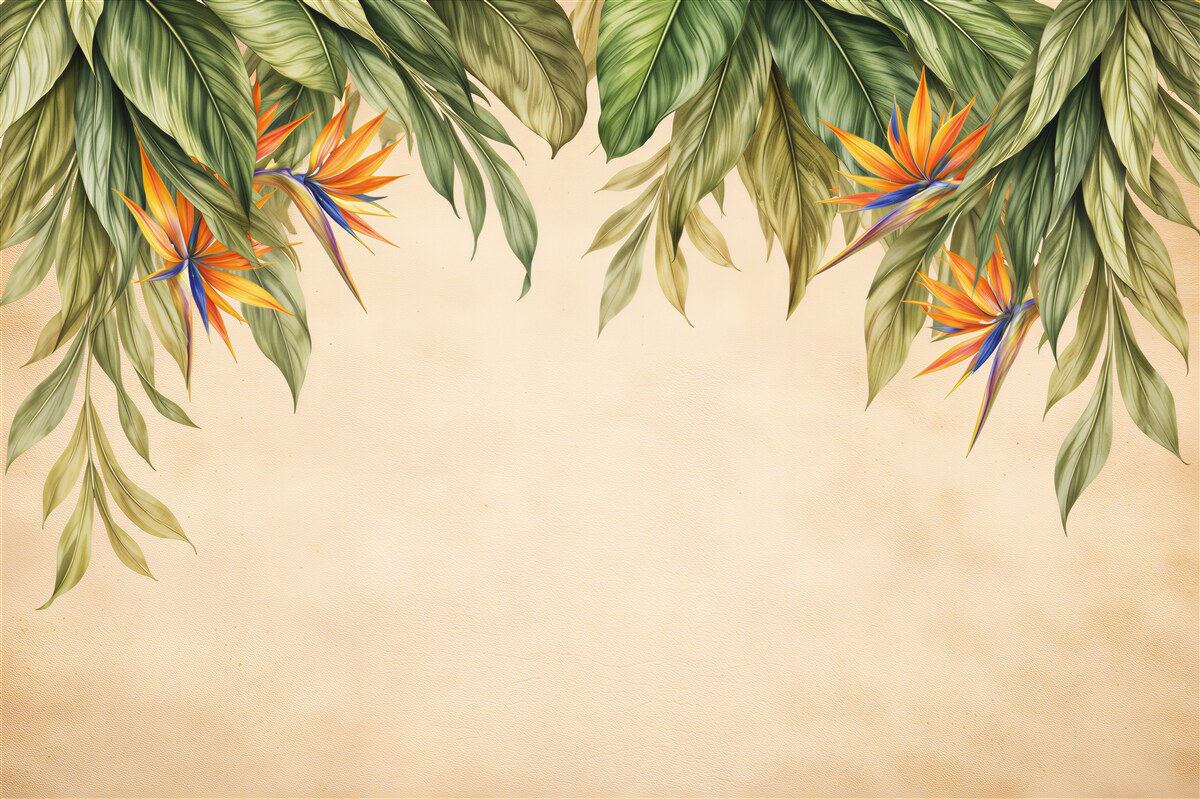 Fototapeten Tropischer Rahmen mit Paradiesblumen