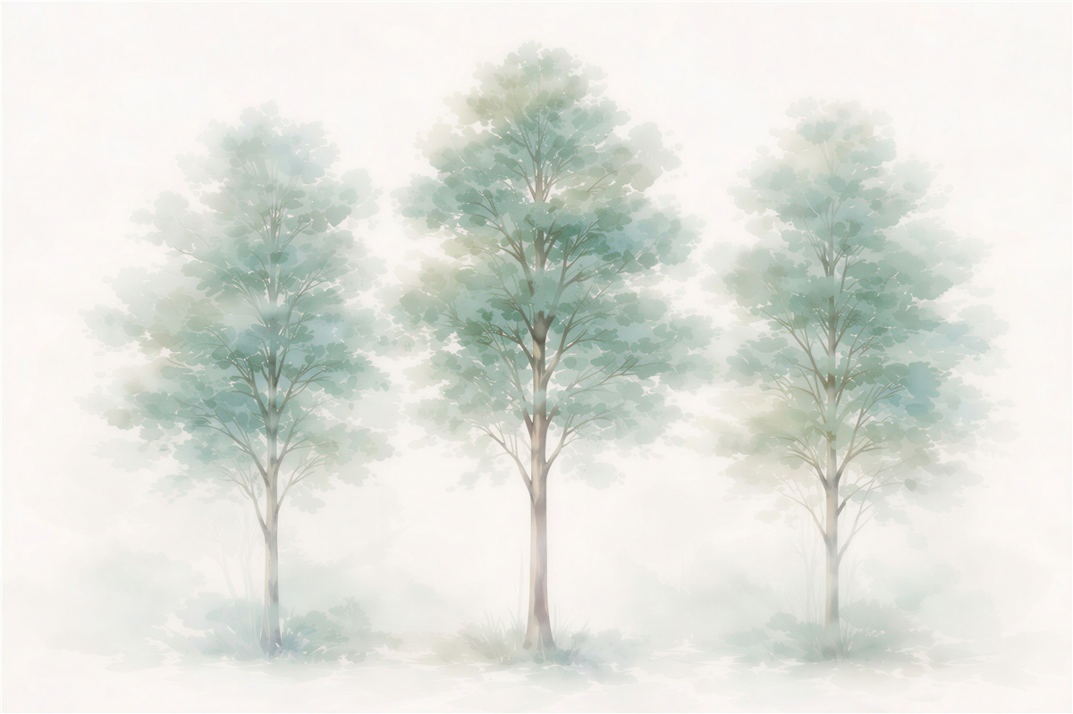Fototapeten Aquarellbäume im Nebel
