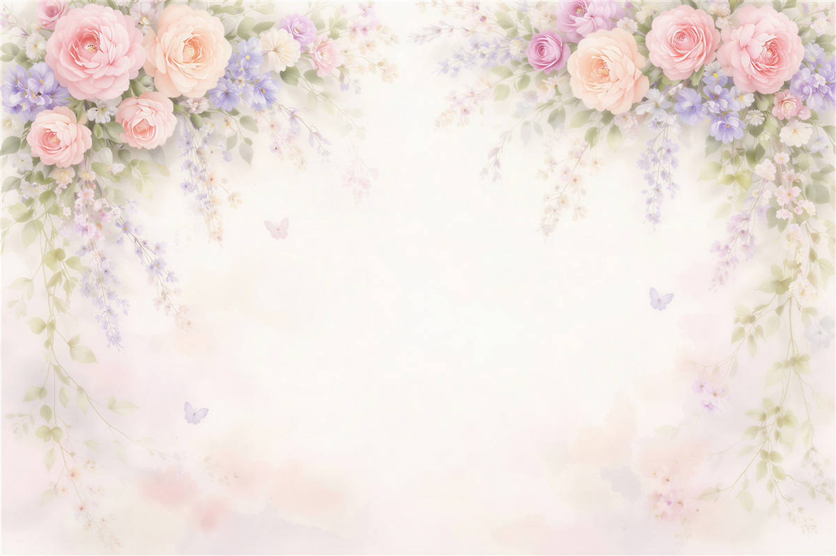 Fototapeten Romantische Girlande aus Rosen und Blüten