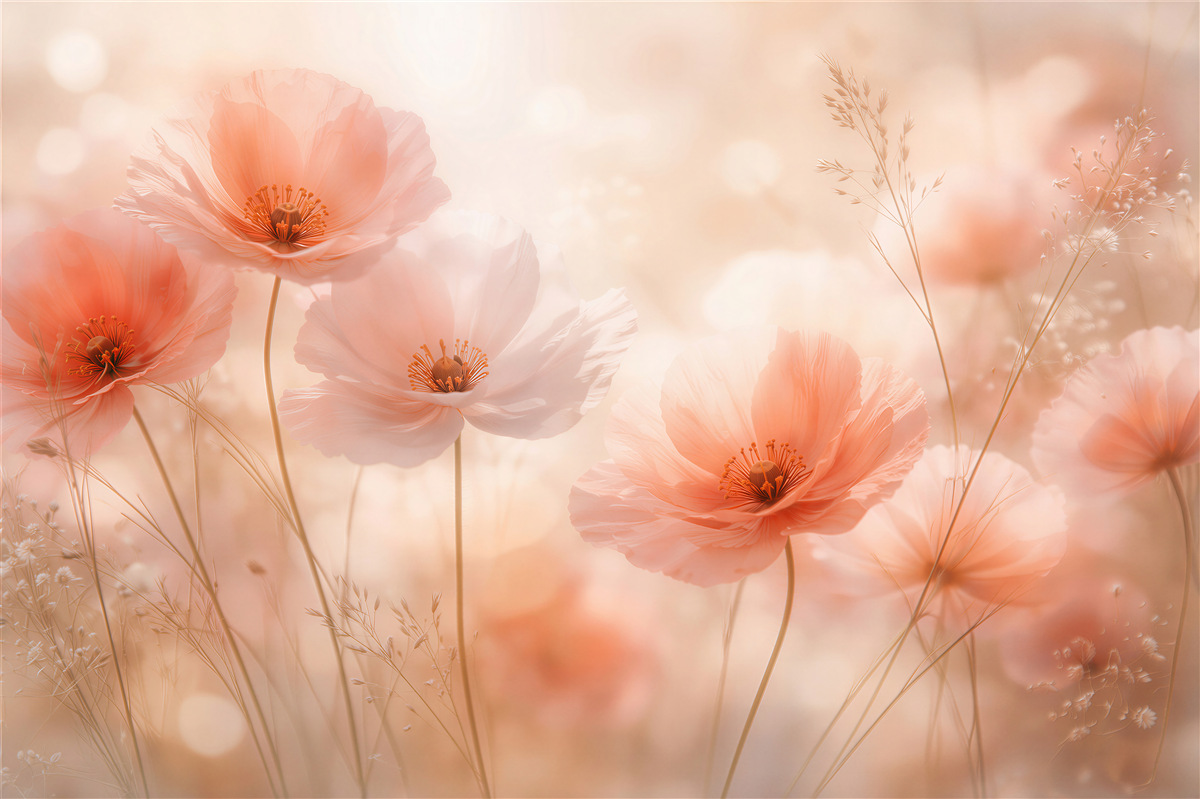 Fototapeten Pudrige Mohnblumen im Glanz