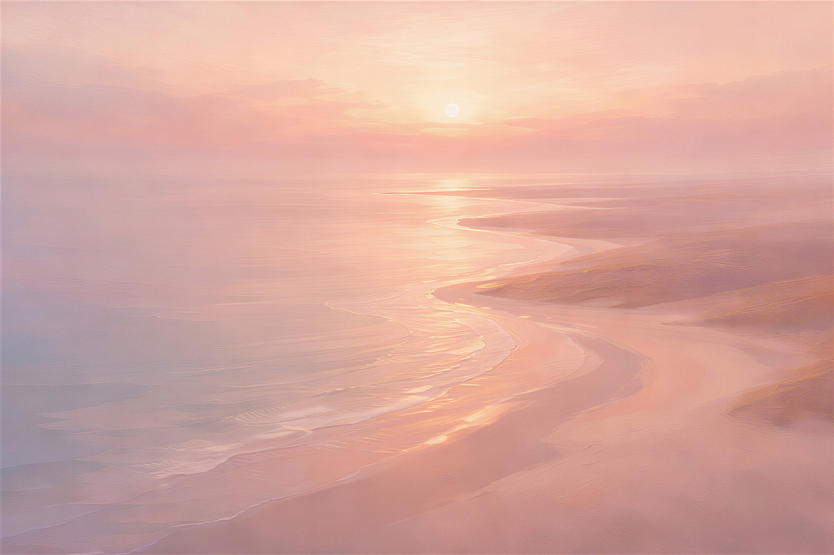 Fototapeten Rosa Strand im Glanz der Morgendämmerung