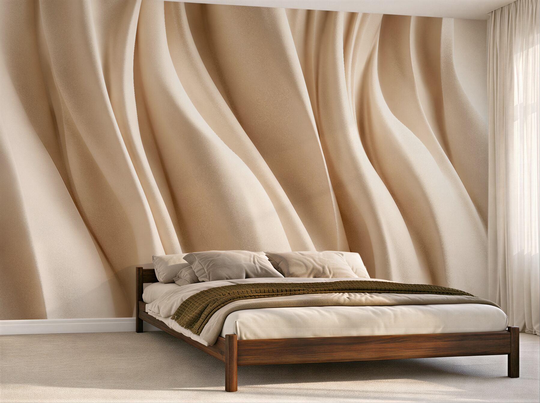 Fototapeten Beige Wellen aus Seidenstoff