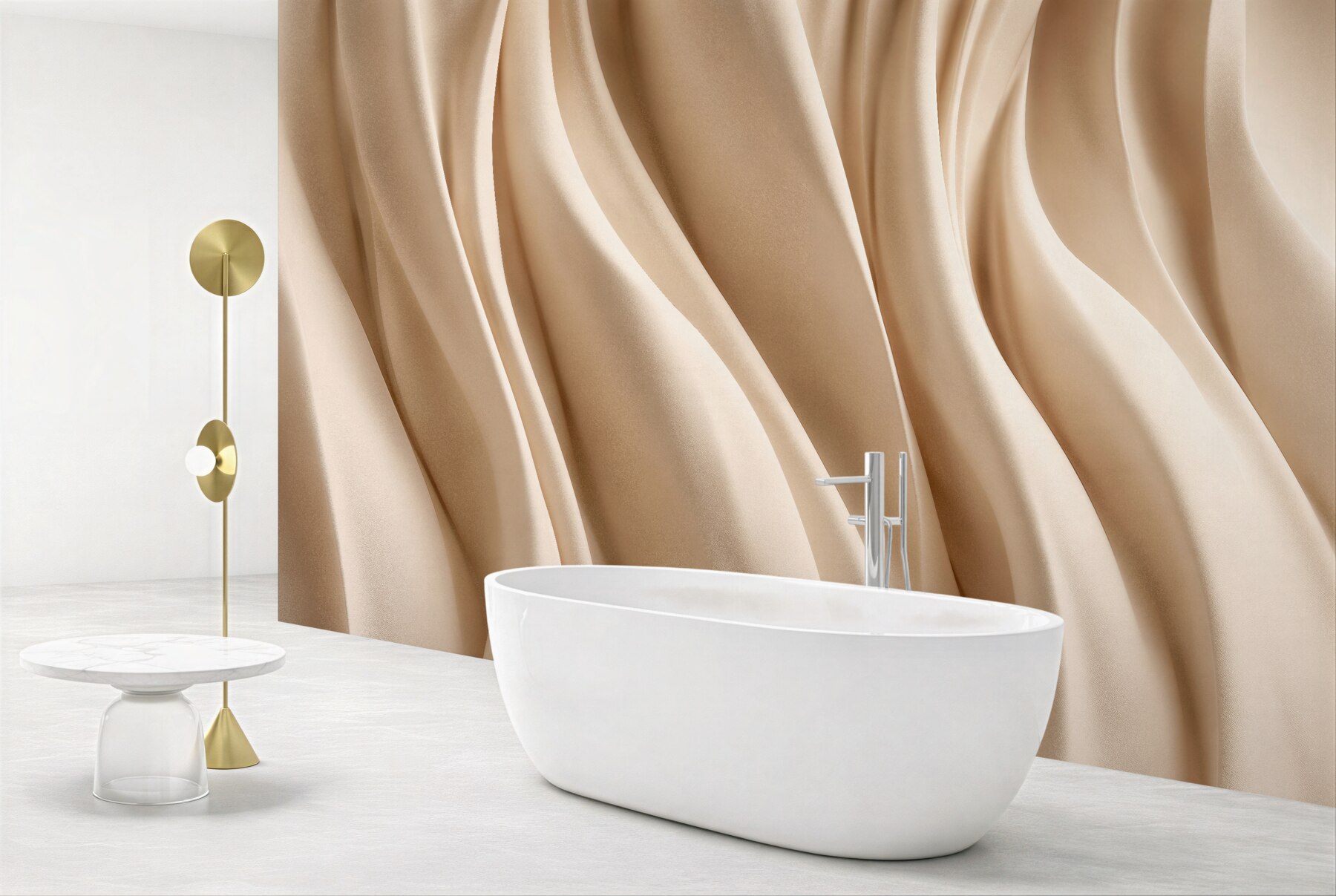 Fototapeten Beige Wellen aus Seidenstoff