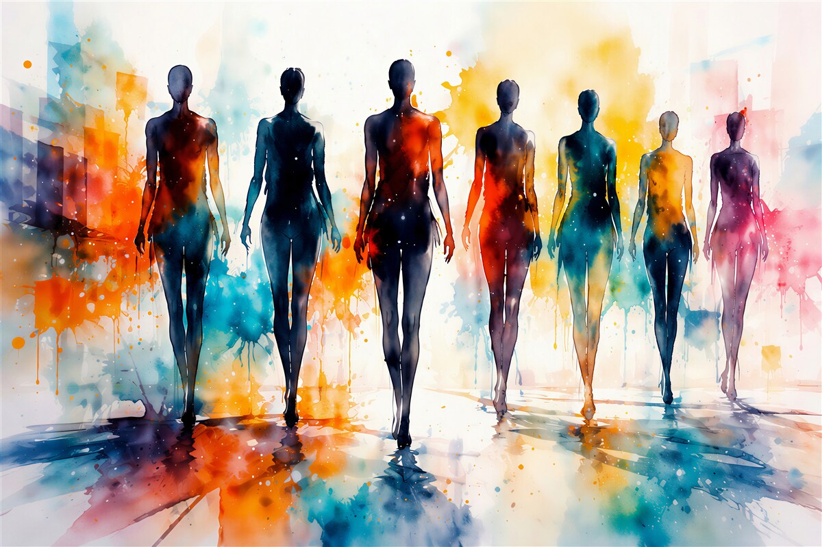 Fototapeten Bunte Silhouetten in Aquarell