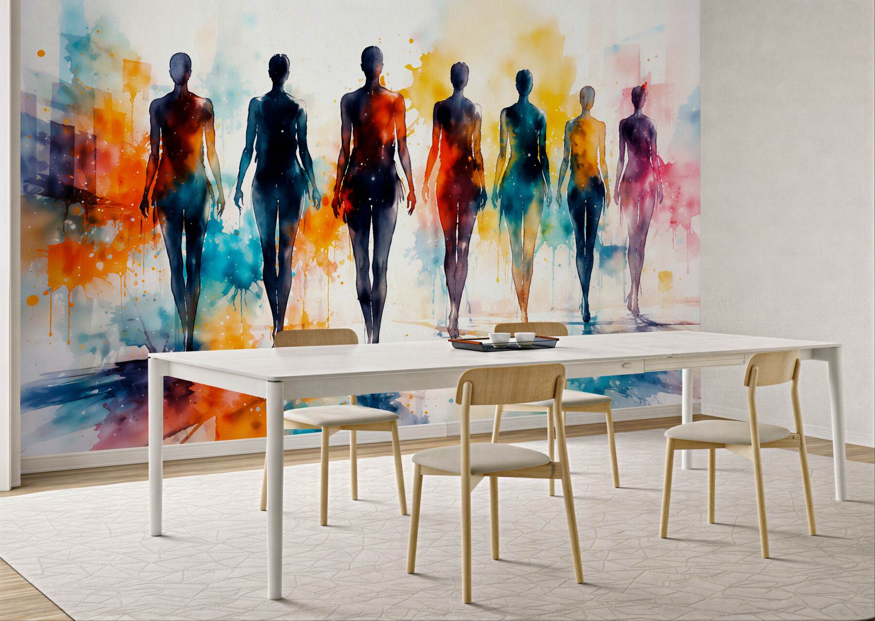 Fototapeten Bunte Silhouetten in Aquarell