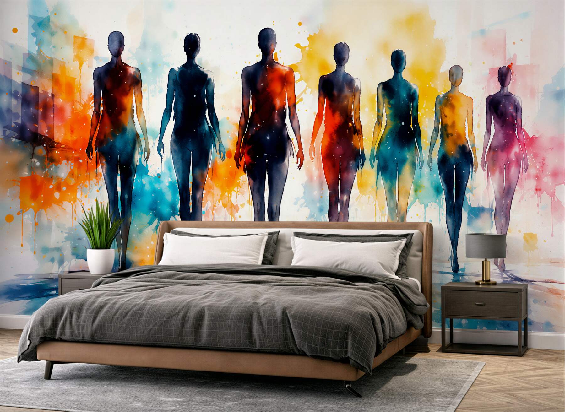 Fototapeten Bunte Silhouetten in Aquarell