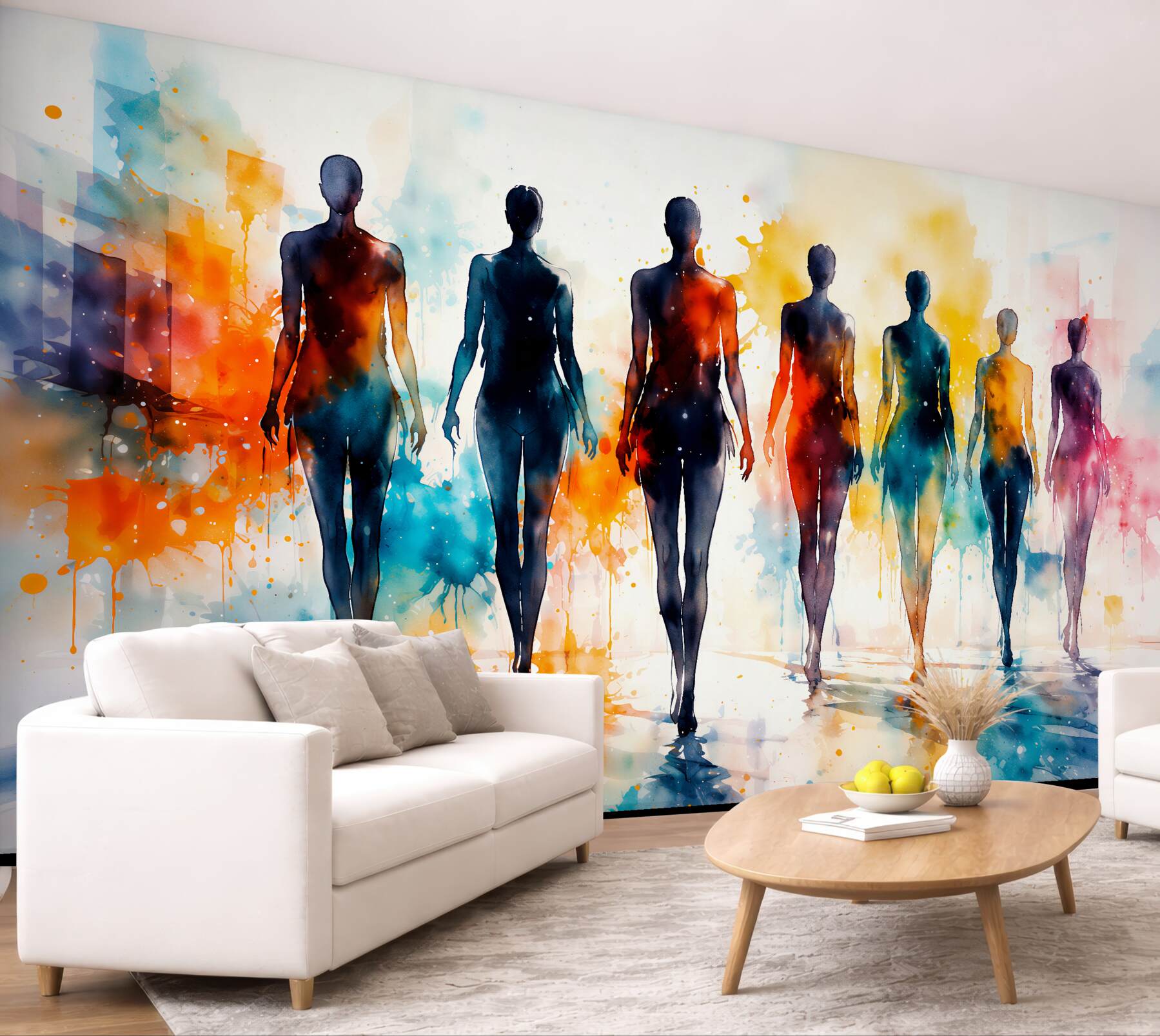 Fototapeten Bunte Silhouetten in Aquarell