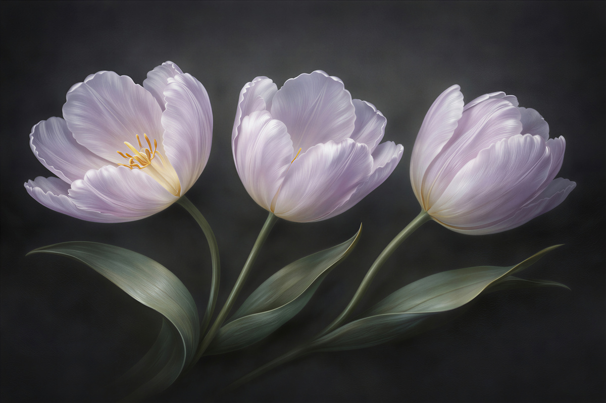 Fototapeten Helle Tulpen auf Schwarz
