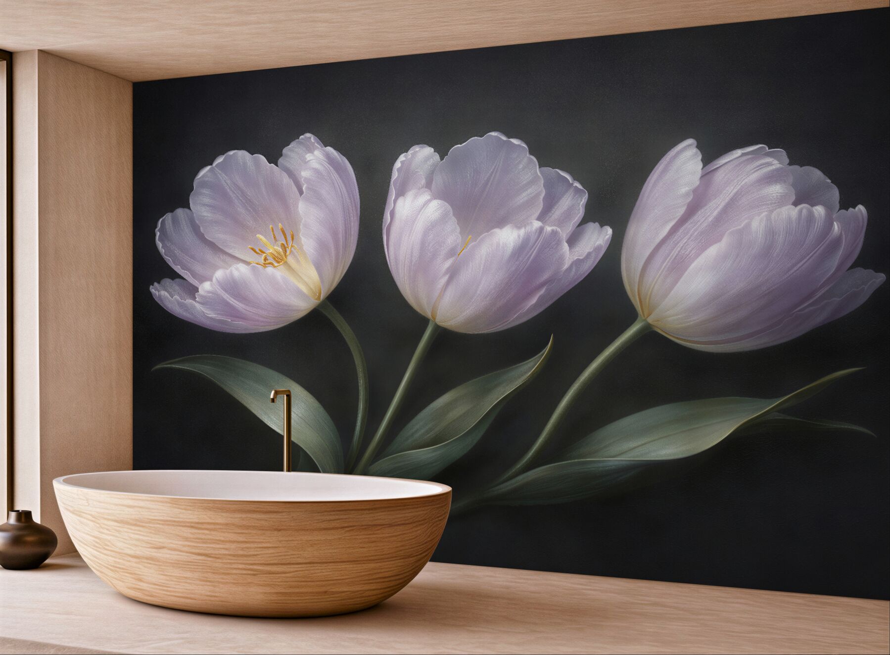 Fototapeten Helle Tulpen auf Schwarz