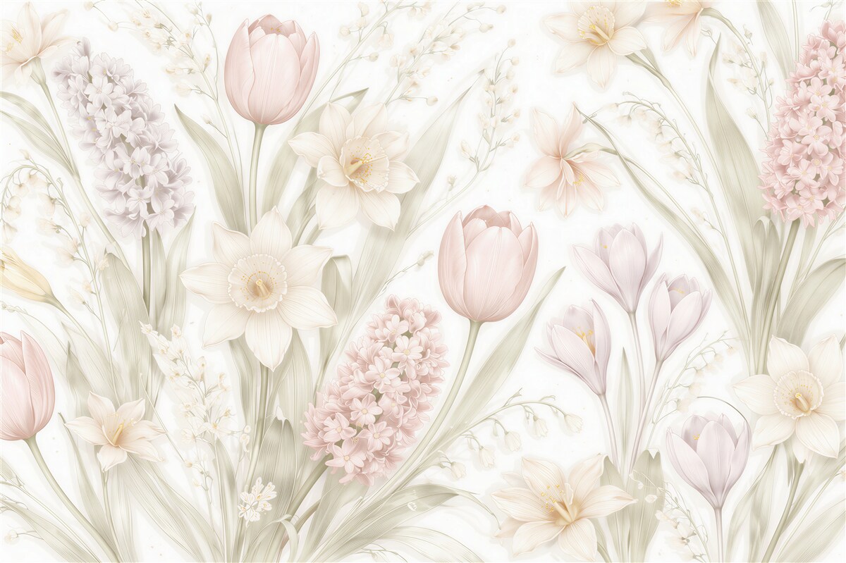 Fototapeten Puderfarbene Blumenwiese