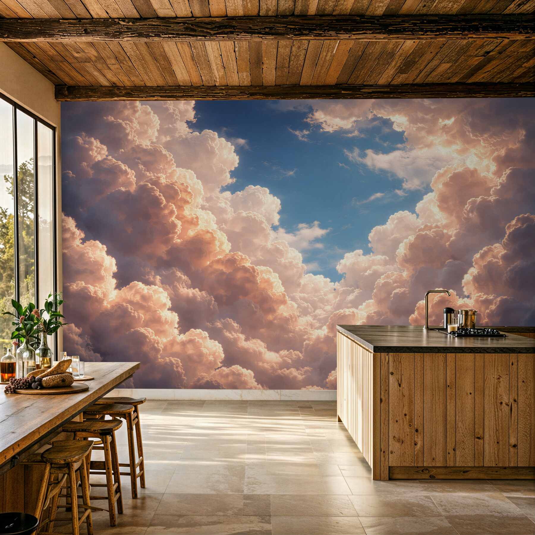 Fototapeten Rosa Wolken am blauen Himmel
