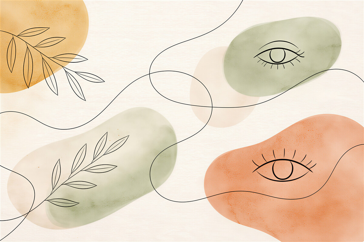 Fototapeten Abstrakte Augen und botanische Linien