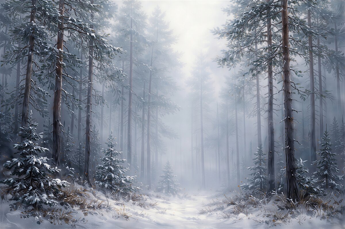 Fototapeten Winterwald im Nebel