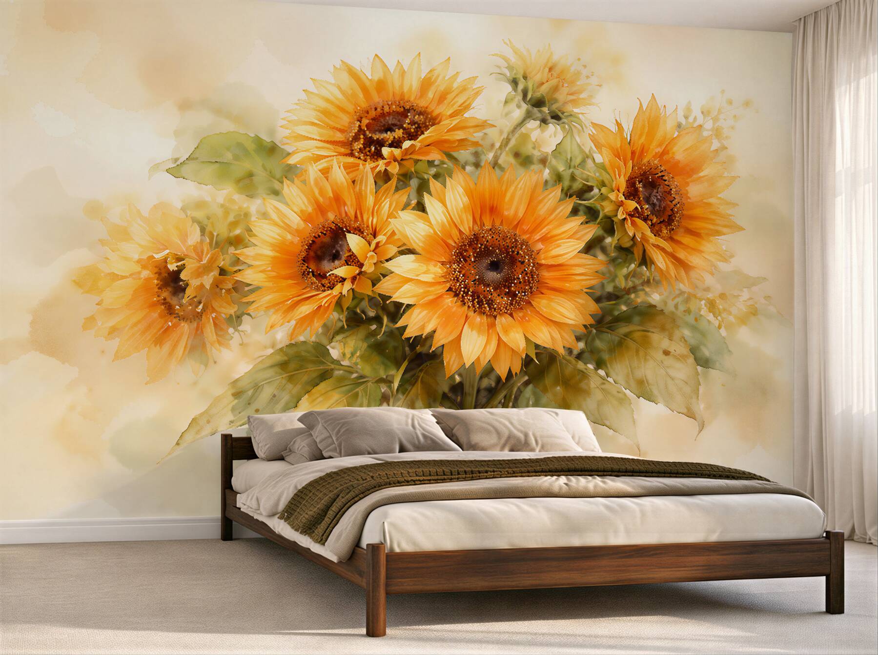 Fototapeten Sonnenblumen in einem Aquarellstrauß