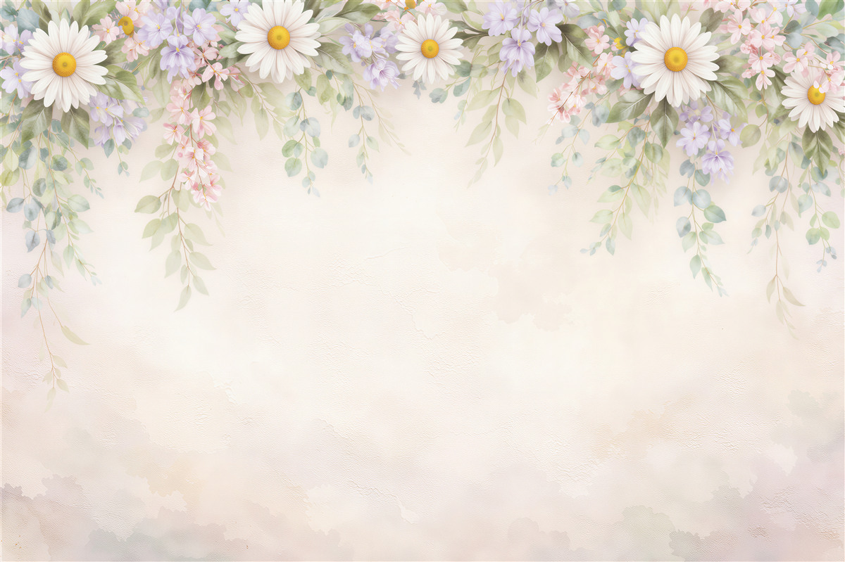 Fototapeten Pastellgirlande aus Blumen und Blättern