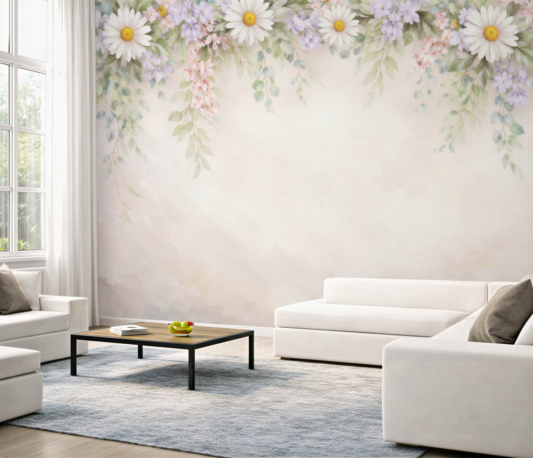 Fototapeten Pastellgirlande aus Blumen und Blättern