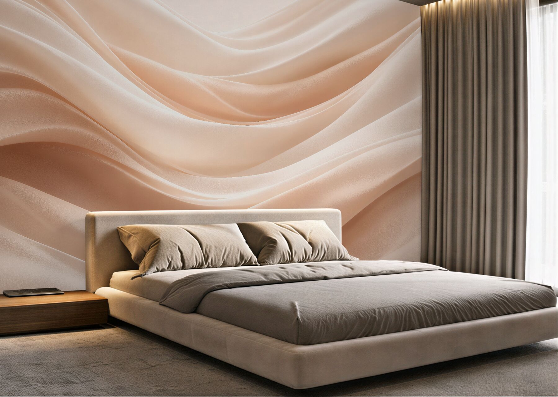 Fototapeten Seidige Wellen in Beige