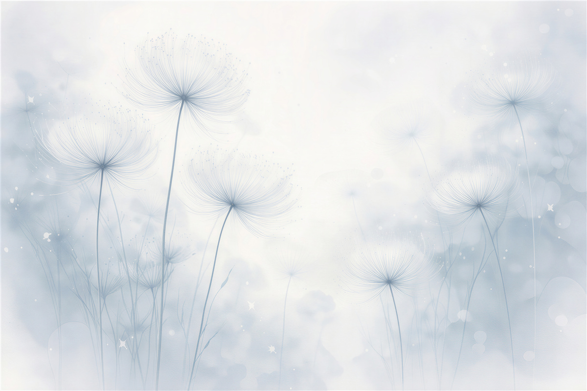 Fototapeten Blaue Pusteblumen im Nebel