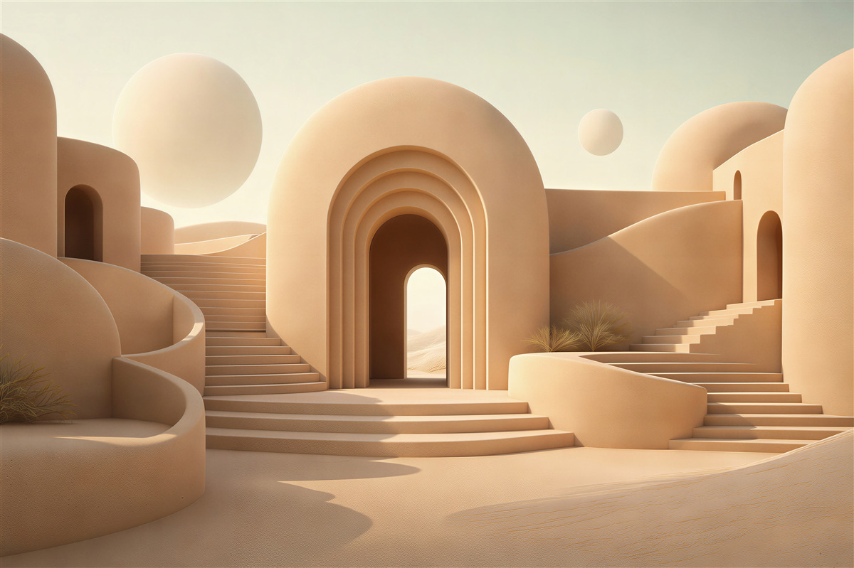 Fototapeten Beige Bögen der Wüstenarchitektur