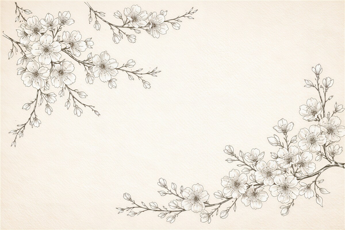 Fototapeten Skizze blühender Sakura-Zweige