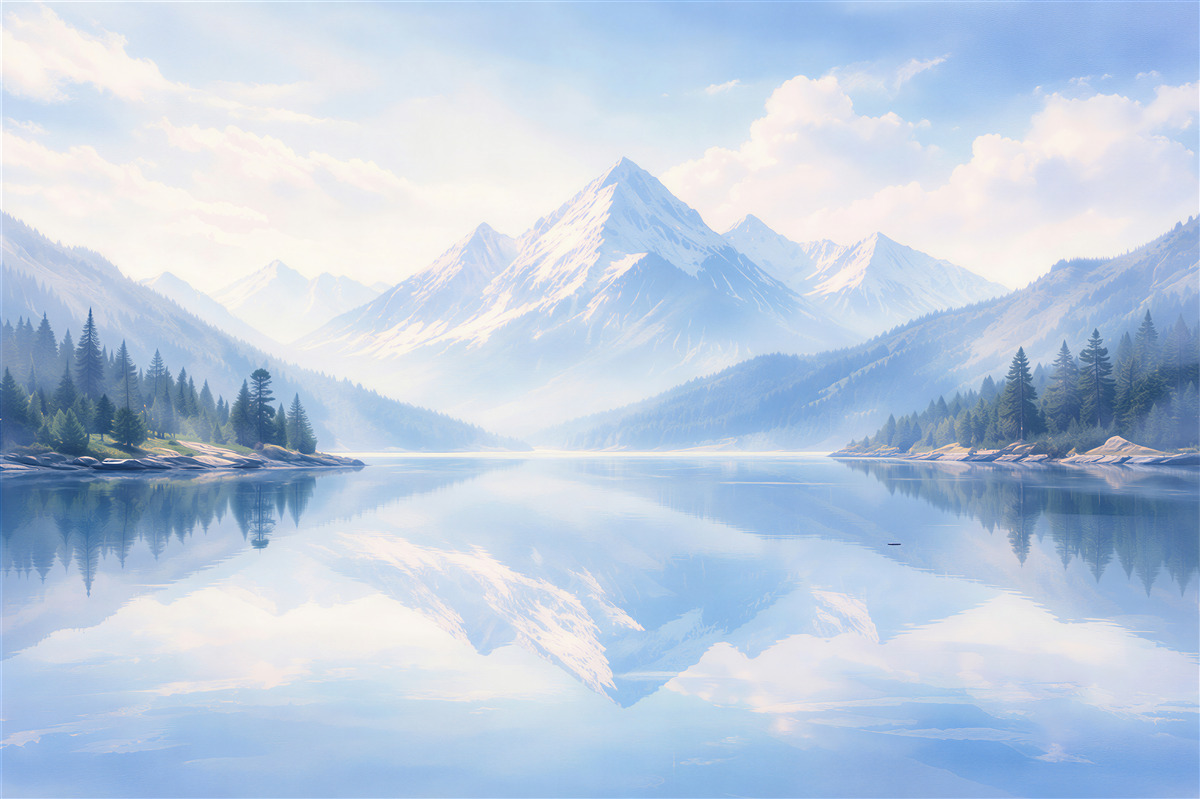 Fototapeten Bergspiegelung im Morgengrauen