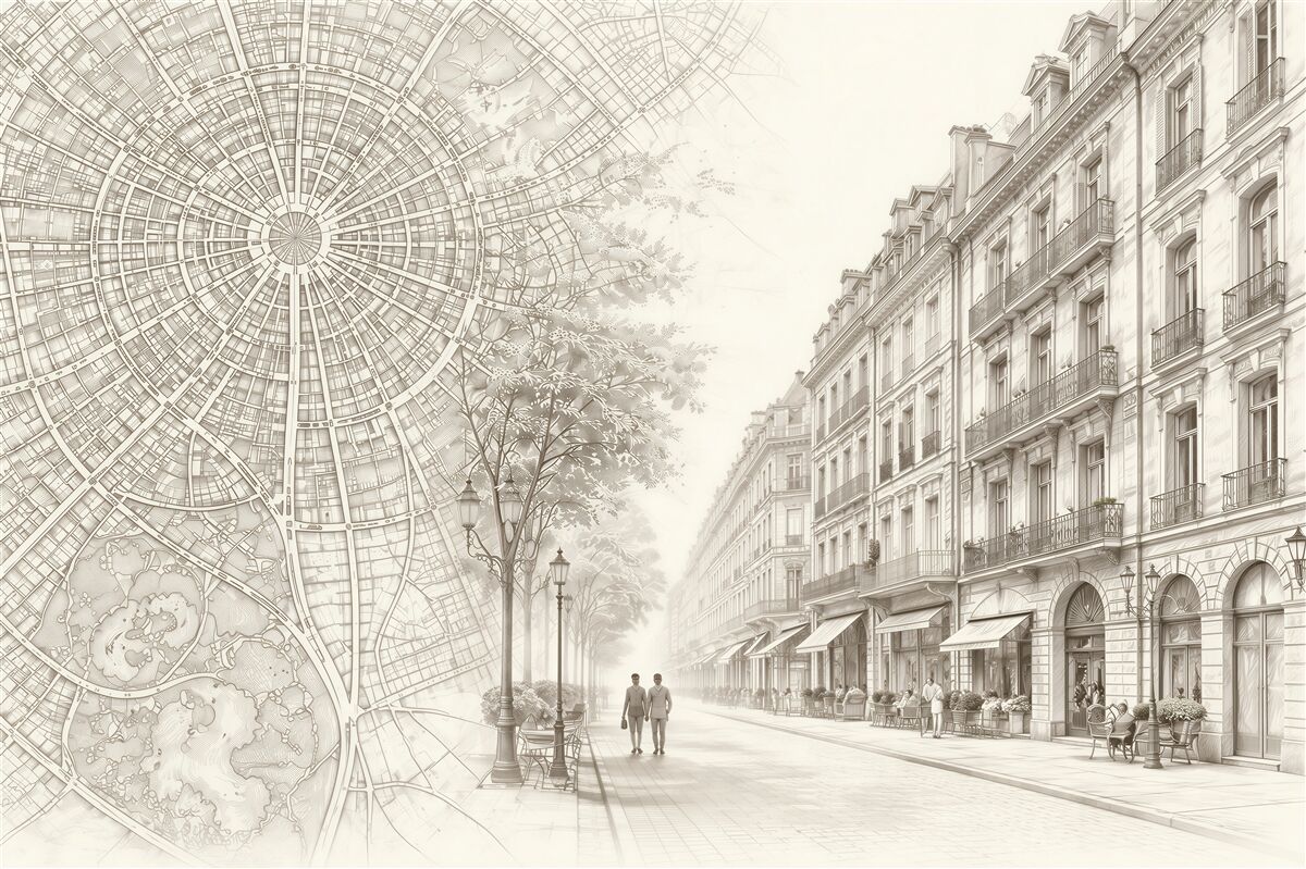 Fototapeten Elegante Straße und Stadtplan