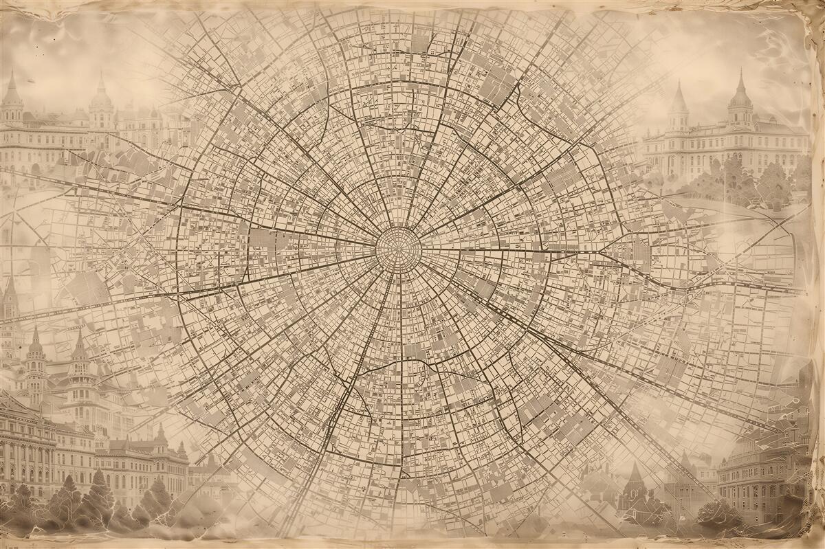 Fototapeten Sepia-Stadtplan der Altstadt
