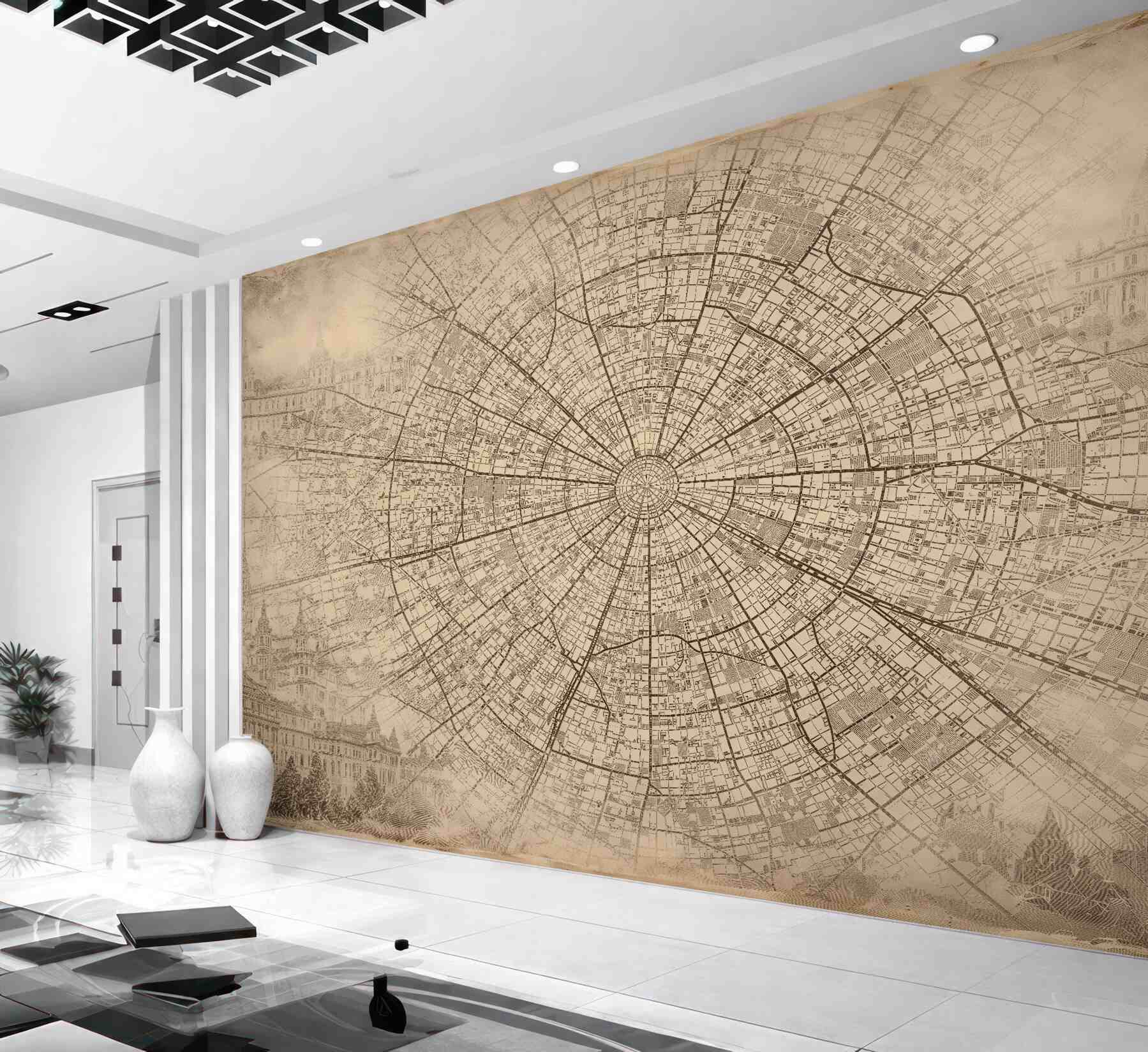 Fototapeten Sepia-Stadtplan der Altstadt