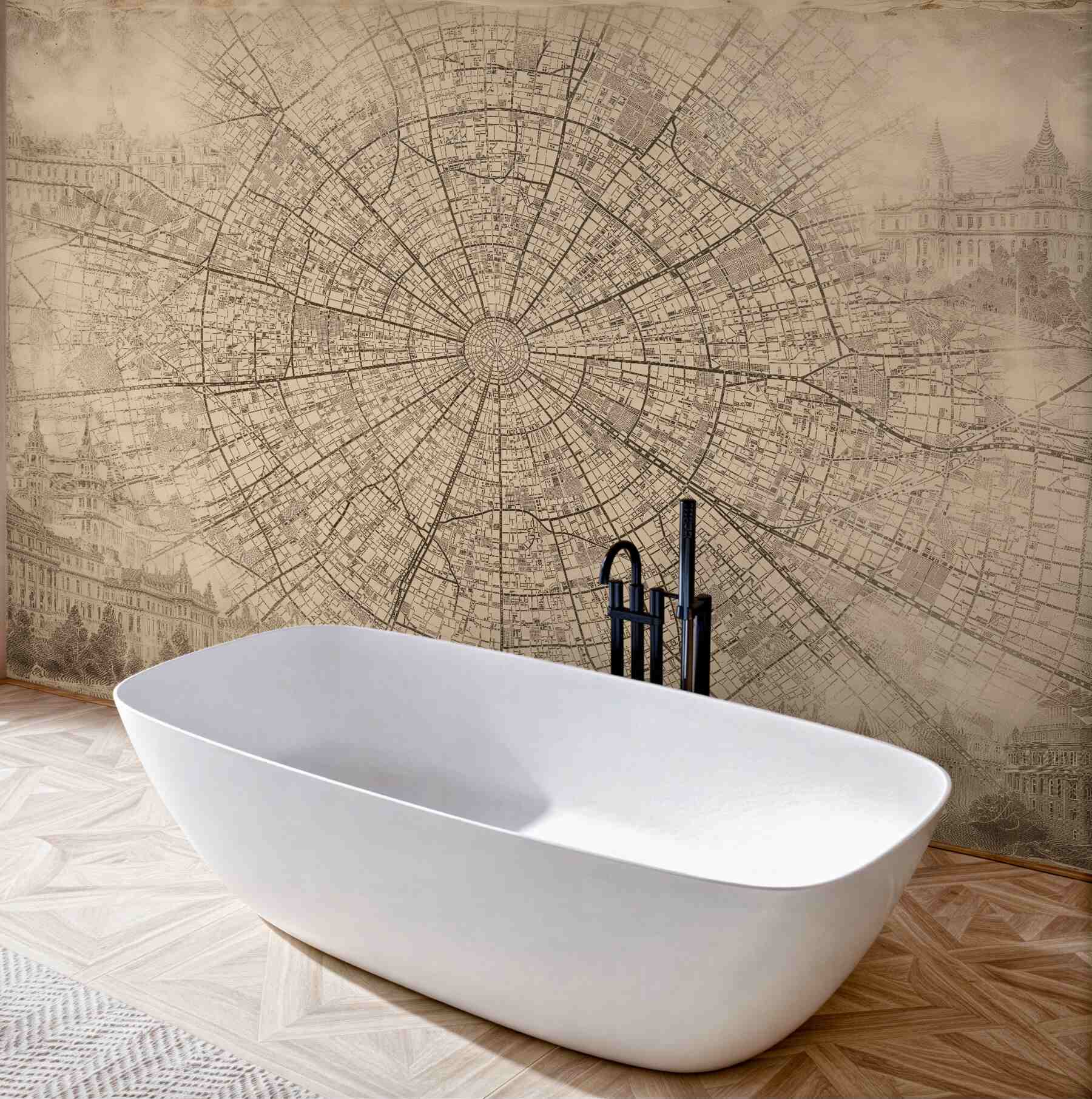 Fototapeten Sepia-Stadtplan der Altstadt