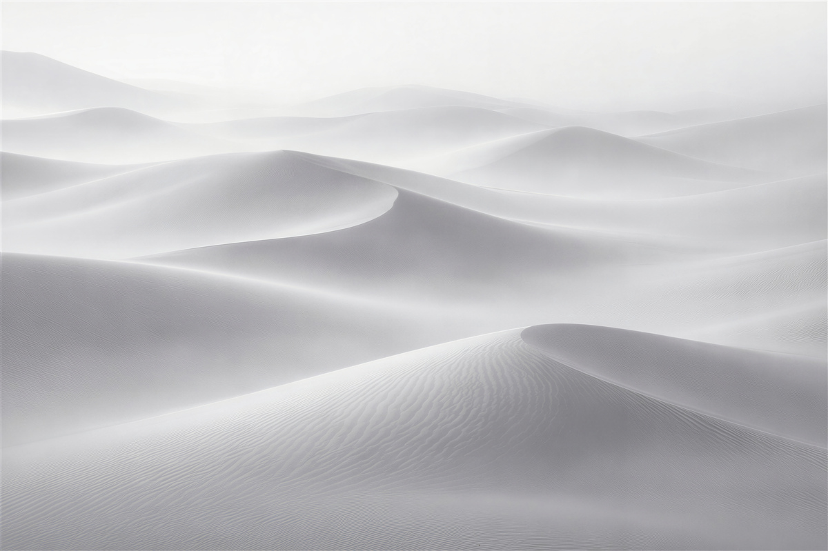 Fototapeten Helle Dünen im zarten Nebel