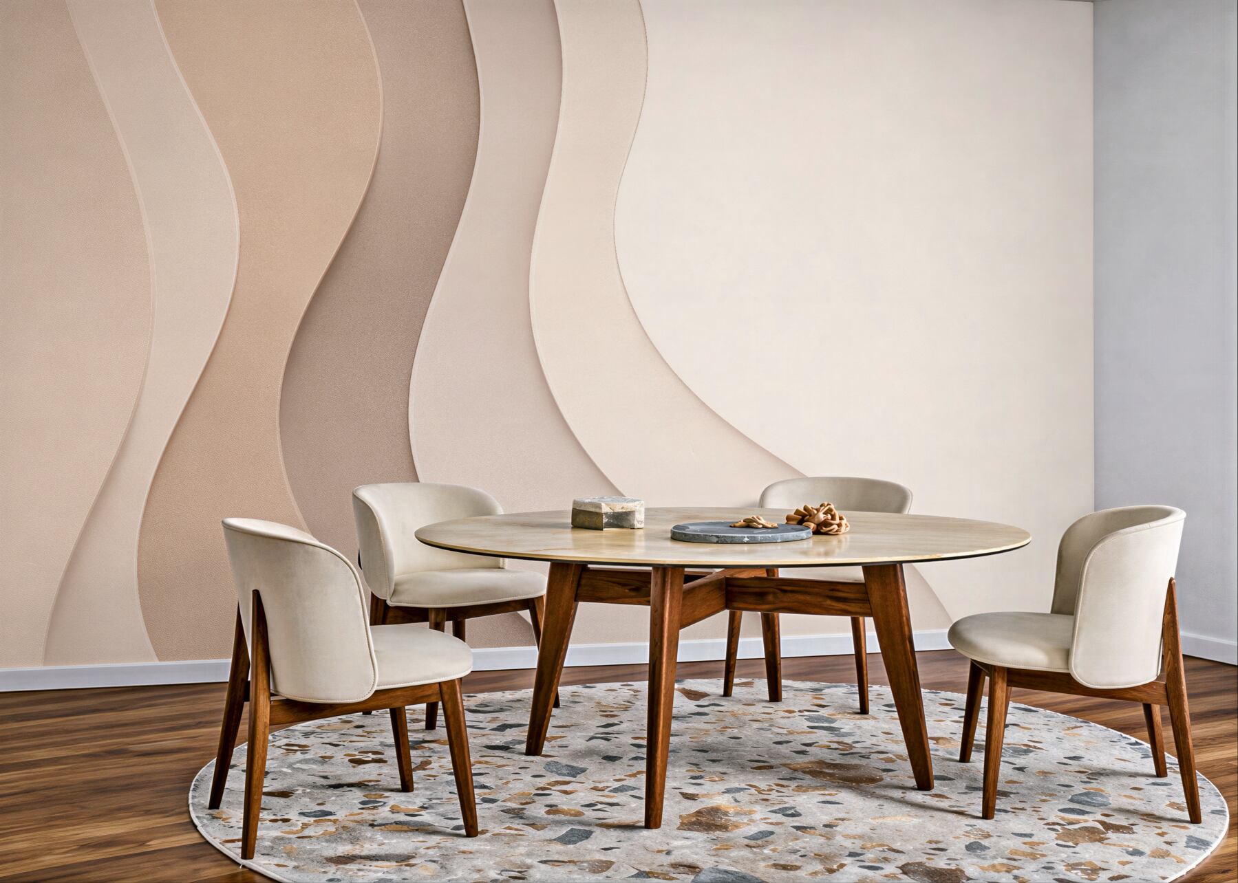 Fototapeten Beige wellenförmige 3D-Schichten