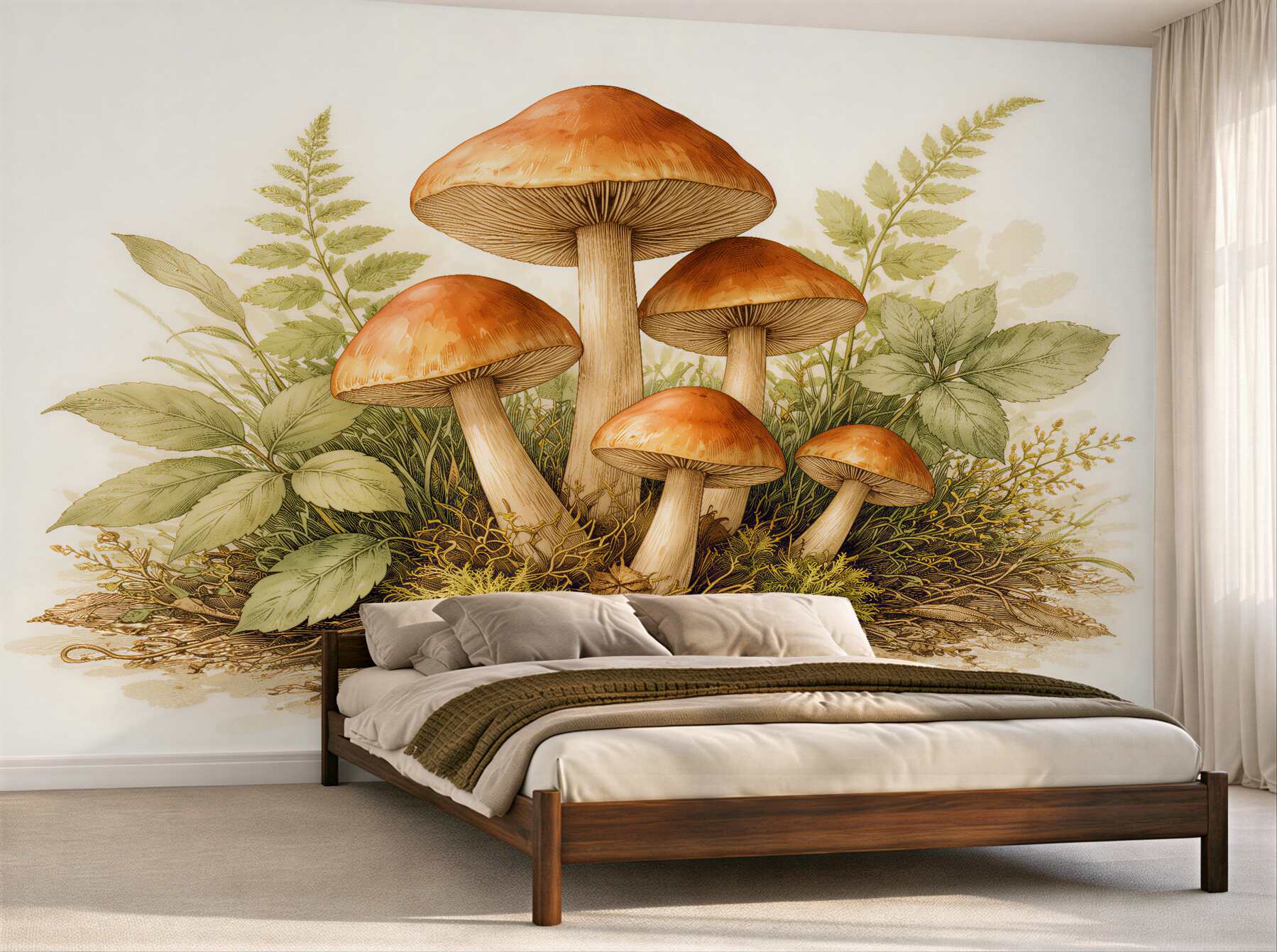 Fototapeten Waldpilze in zarter Illustration