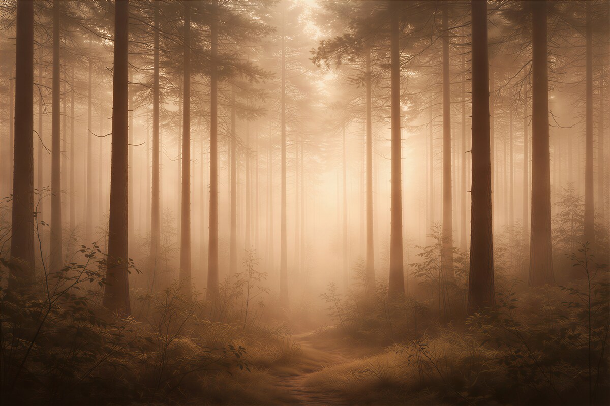 Fototapeten Waldnebel im Morgengrauen