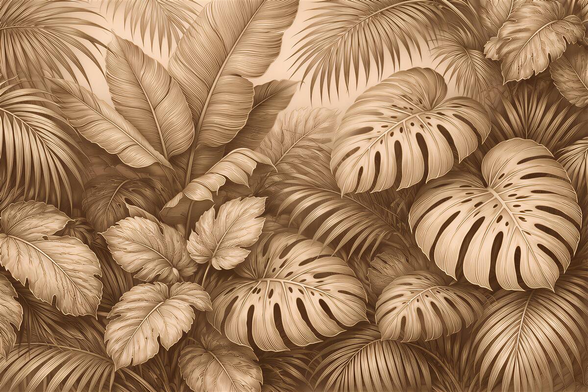 Fototapeten Tropische Blätter in Sepia