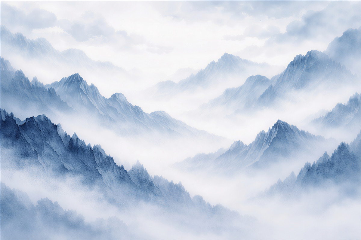 Fototapeten Blaue Berge im Nebel
