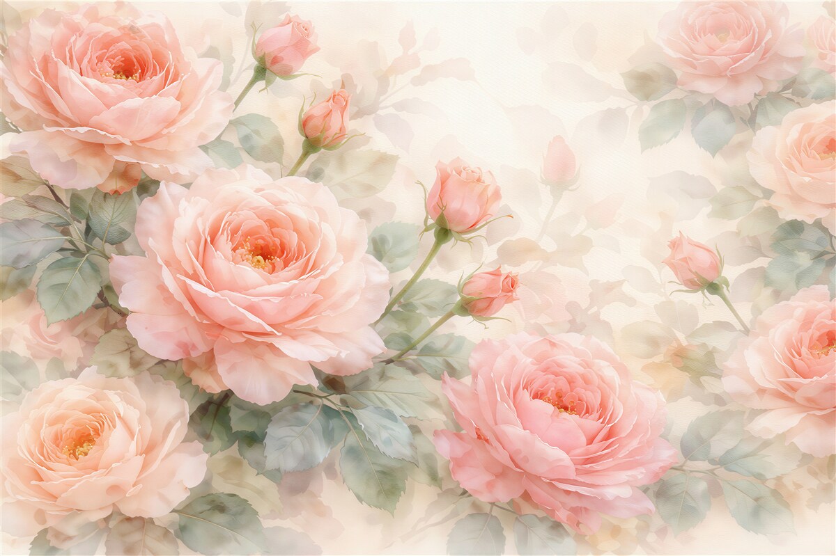Fototapeten Aquarellierte Puderrosa Rosen