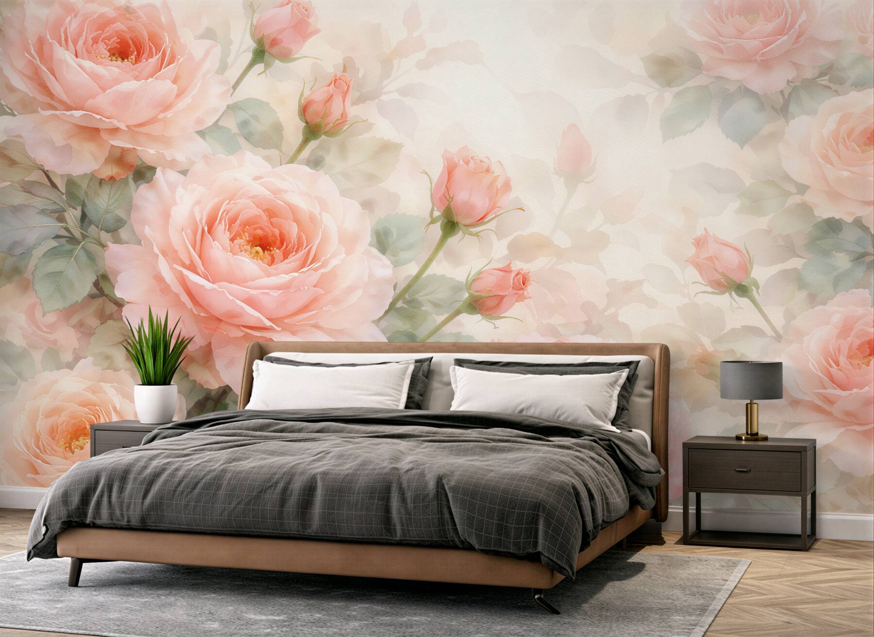 Fototapeten Aquarellierte Puderrosa Rosen
