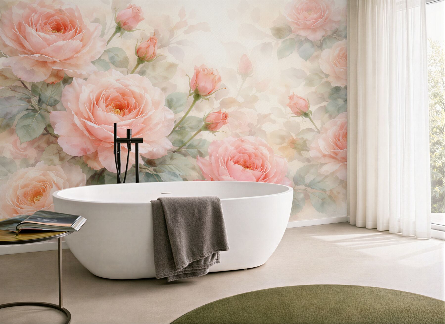 Fototapeten Aquarellierte Puderrosa Rosen