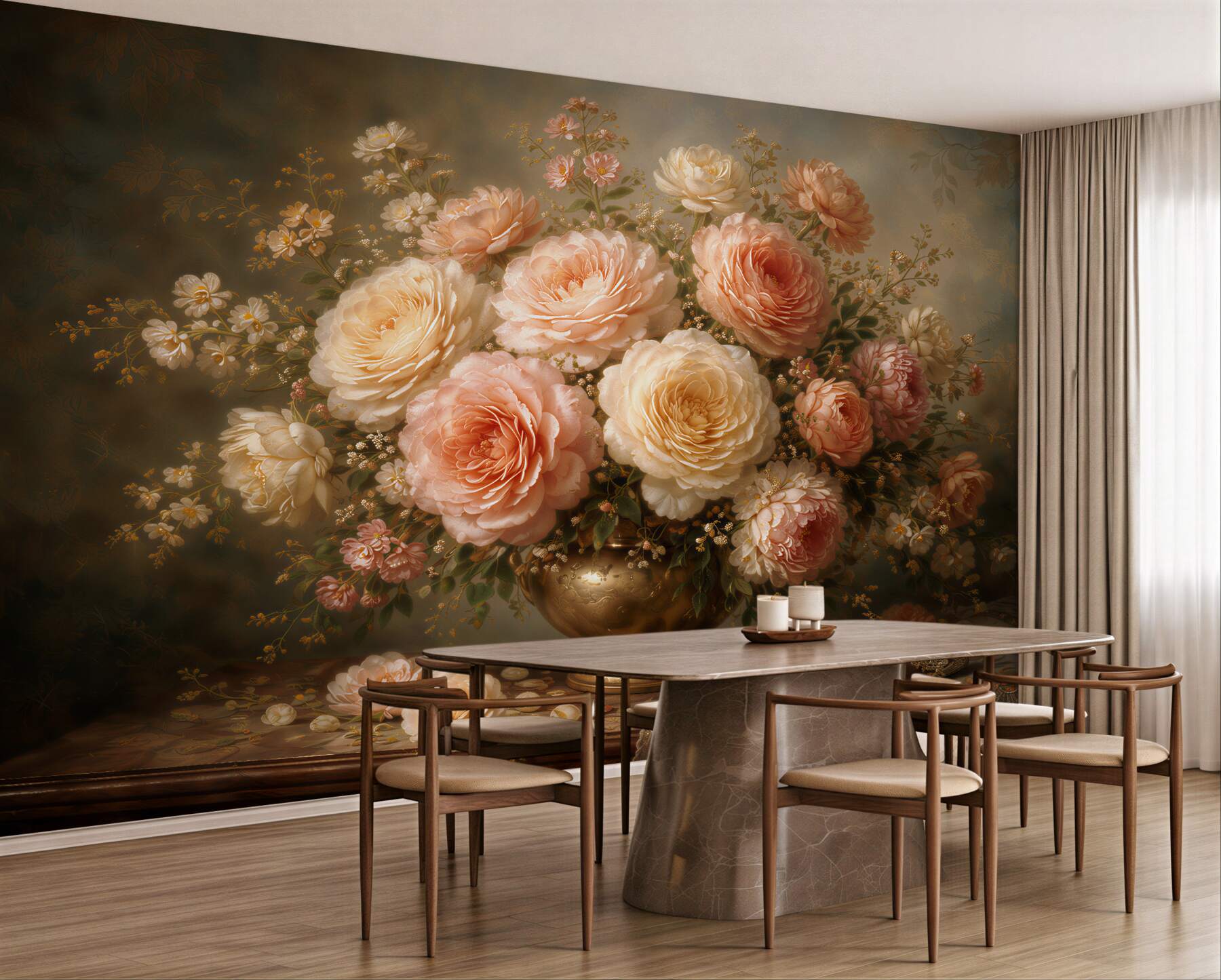 Fototapeten Eleganter Rosenstrauß im Retro-Stil