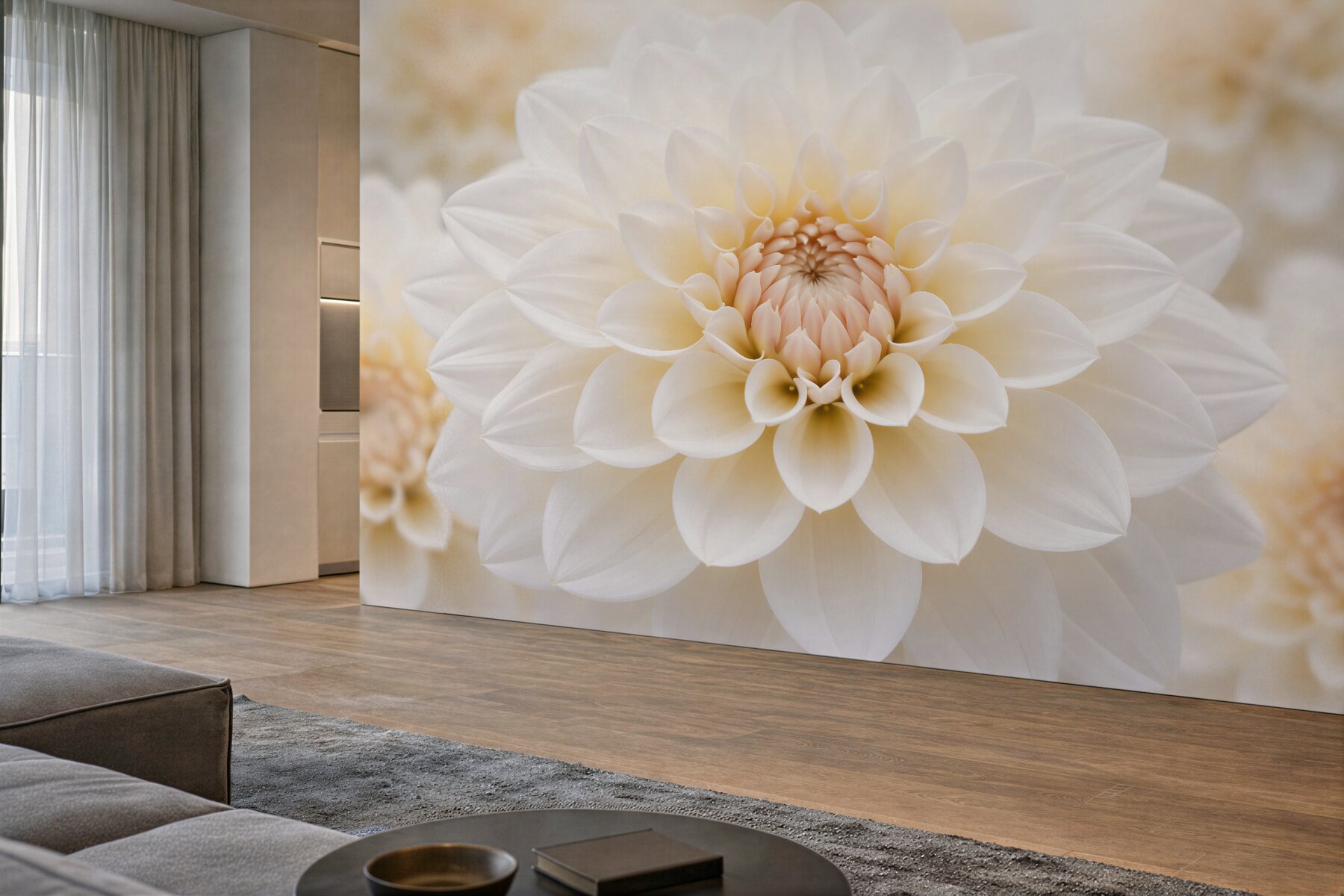Fototapeten Cremefarbene Blüte in subtiler Nahaufnahme