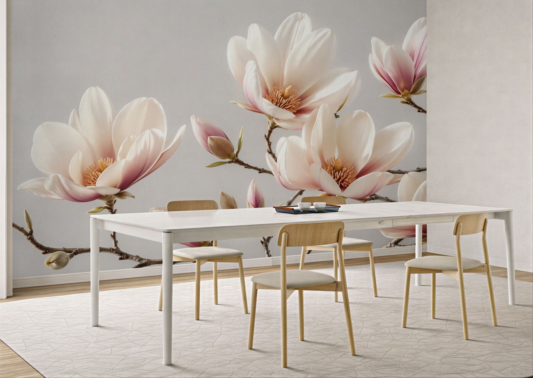 Fototapeten Zarte Magnolie im Glanz der Morgendämmerung