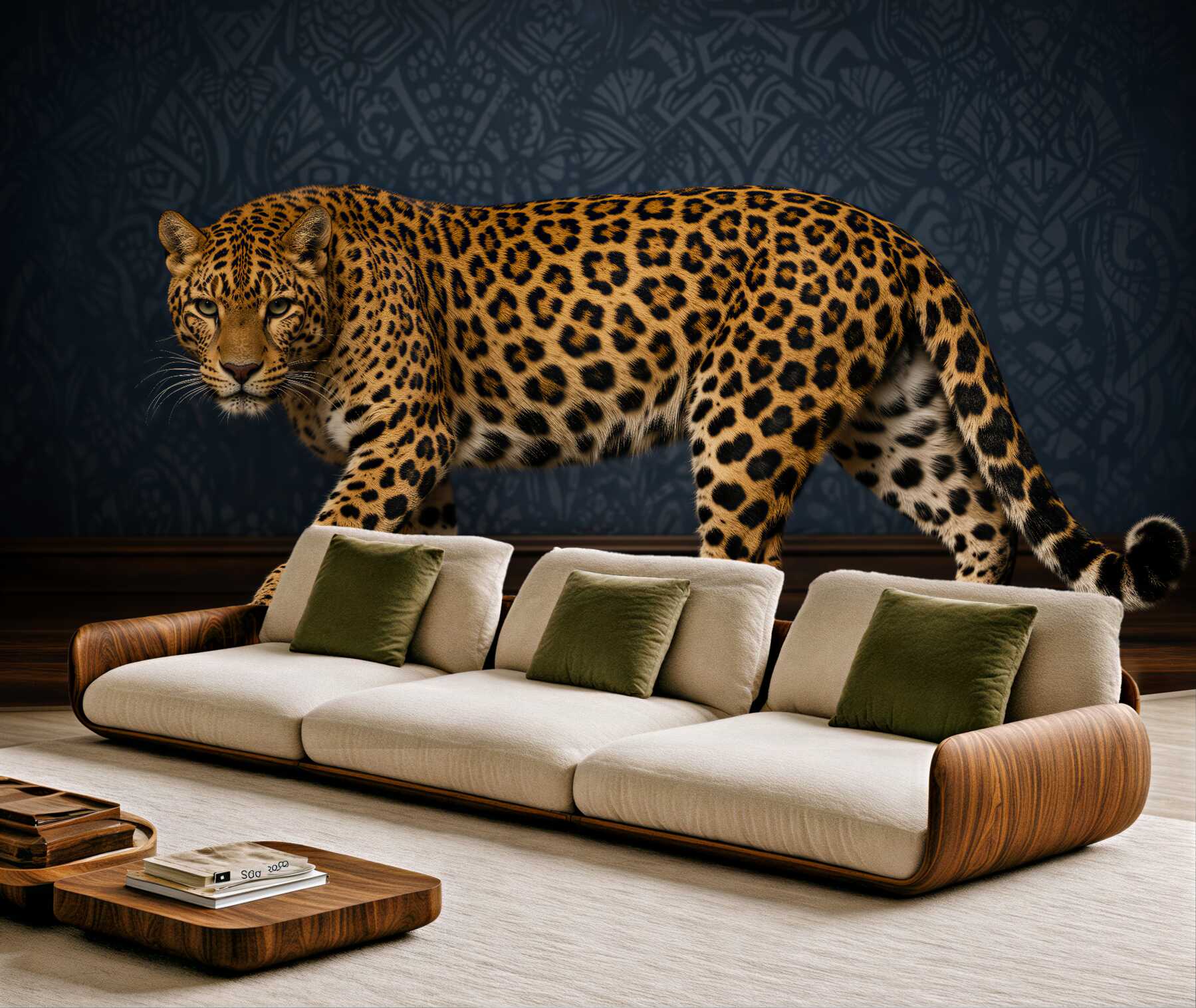 Fototapeten Raubiger Leopard auf elegantem Hintergrund