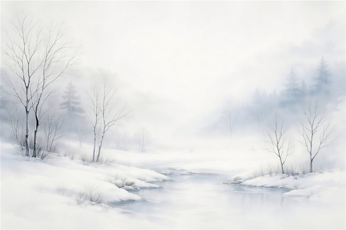 Fototapeten Winterlicher Bach im Nebel