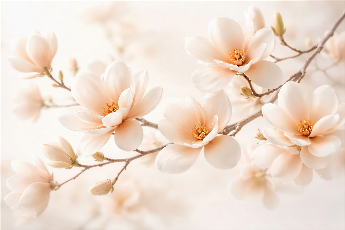 Fototapeten Zarte Magnolie in heller Blüte